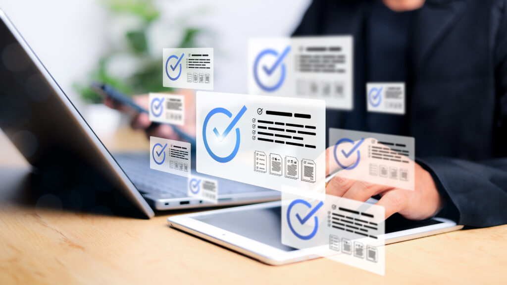 Businessman Take an assessment, Check list, questionnaire, evaluation, filling out an online survey form. Answer the test questions. online survey exam Choosing the right answer in the exam - Asterion