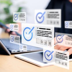 Businessman Take an assessment, Check list, questionnaire, evaluation, filling out an online survey form. Answer the test questions. online survey exam Choosing the right answer in the exam - Asterion